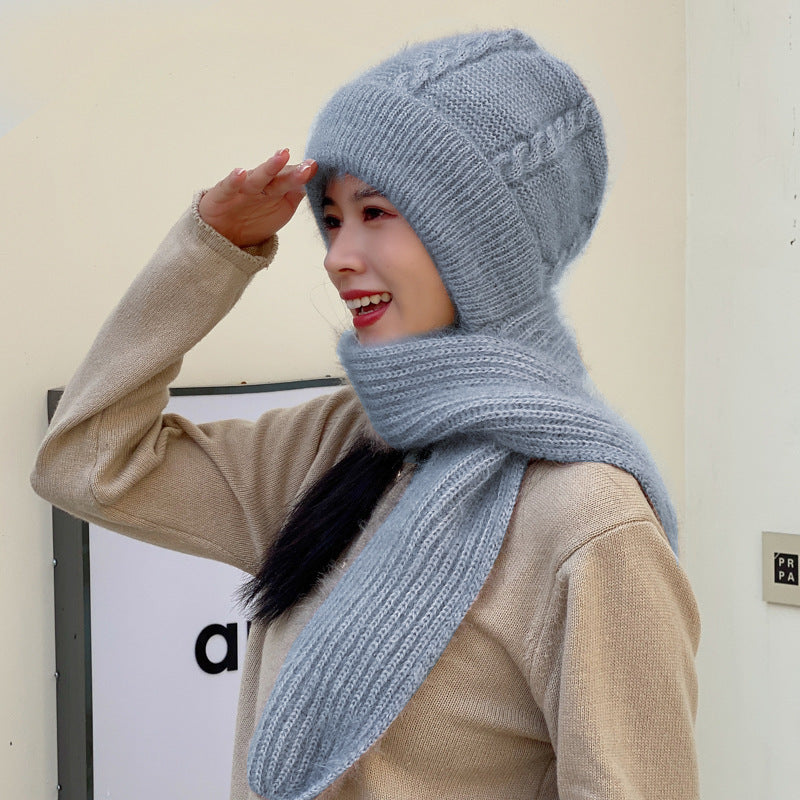 Women's winter hats, new style hats, scarves, integrated snow hats, plush and thickened wool hats, buckle earmuffs, knitted hats