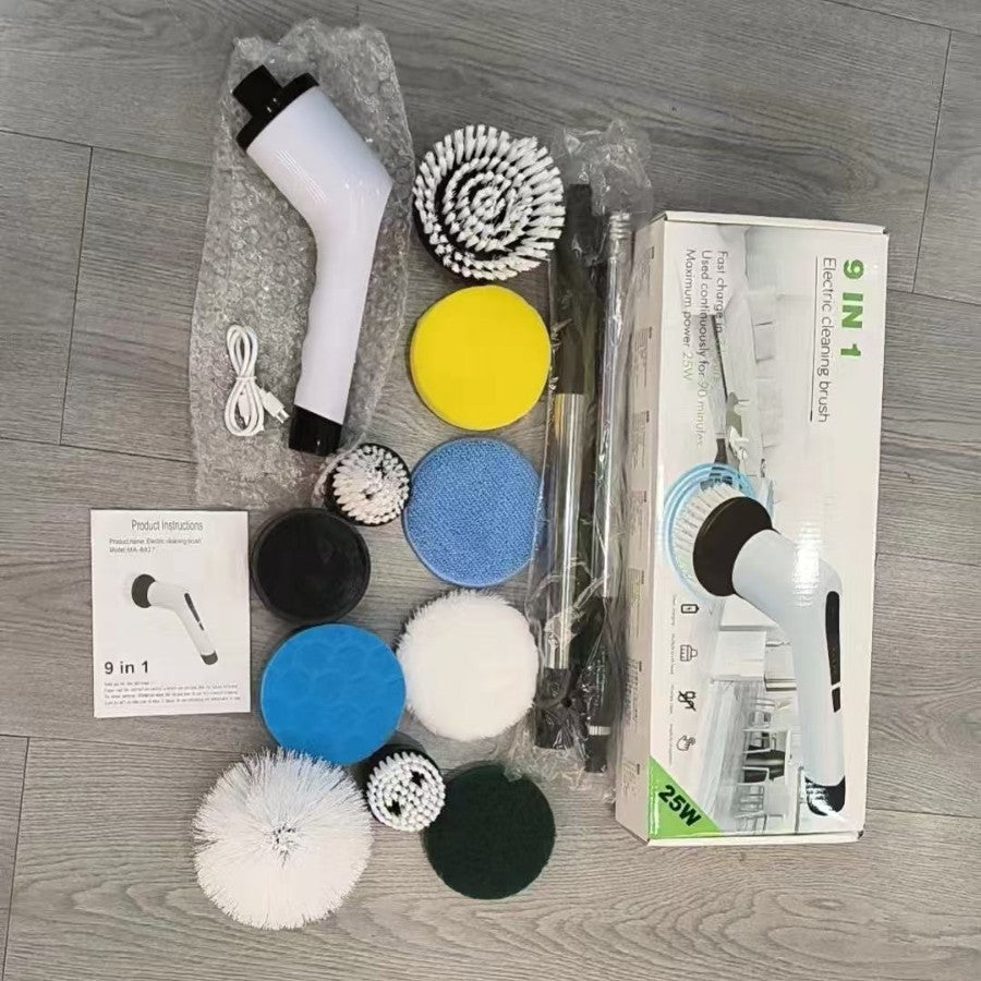 Cross-border multi-function electric cleaning brush kitchen bathroom glass nine-in-one long handle brush rotary mop cleaning multi-purpose