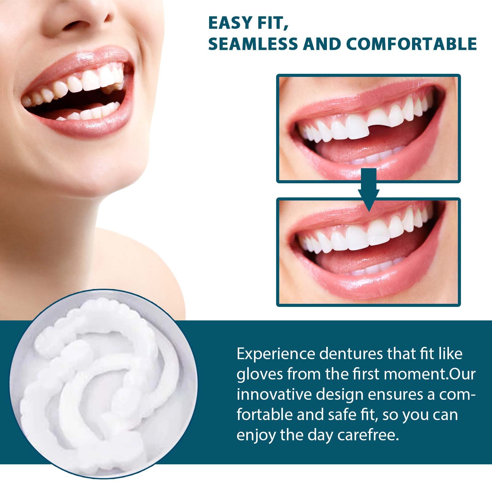 EELHOE adjustable snap-on dentures to modify teeth, fill gaps between teeth, correct braces, and denture kits