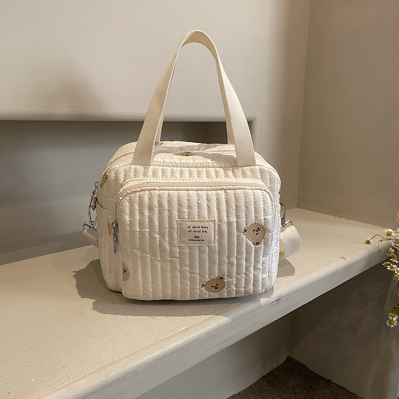 New style pure cotton embroidery mommy bag for mom to go out fashionable small fresh mommy bag outdoor travel ladies tote bag