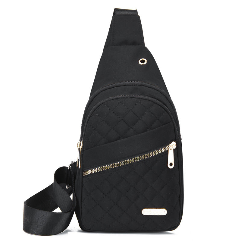 Women's chest bag simple and fashionable embroidery line diamond shoulder messenger bag large capacity female waterproof backpack with data hole