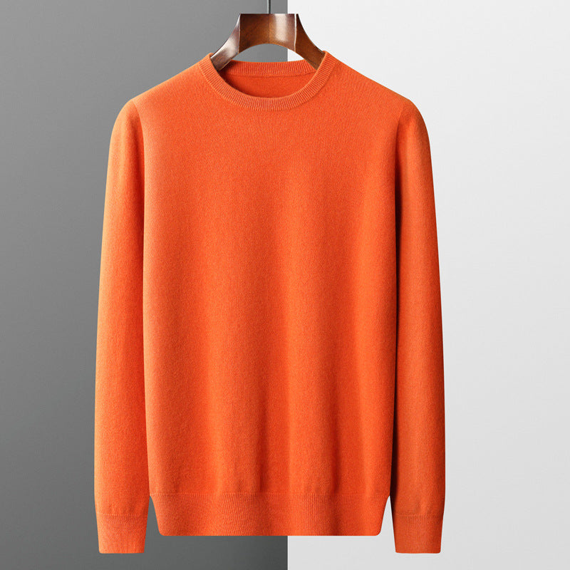 Autumn and winter new first-line ready-to-wear 100 full wool sweater men's round neck long-sleeved pullover sweater solid color knitted bottom