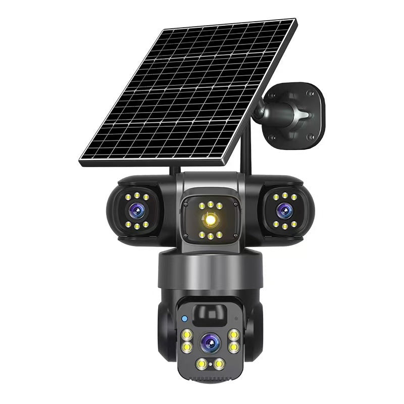 V380 trinocular solar camera three-screen low power consumption ball camera zoom 4G PTZ outdoor surveillance camera