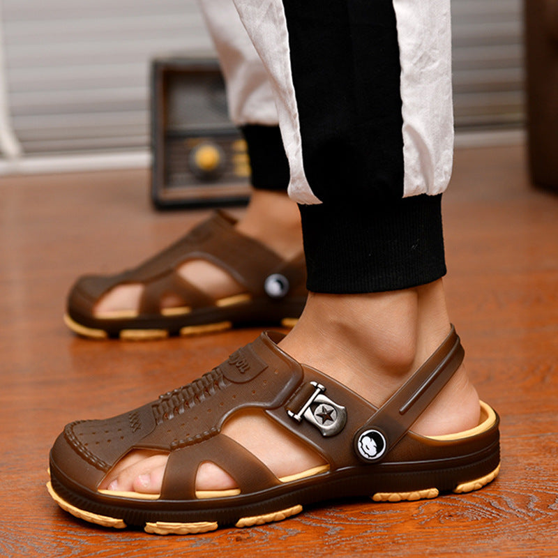Men's sandals, slippers, men's shoes, summer new style flip flops, beach shoes, non-slip outdoor wear, dual-purpose hole shoes