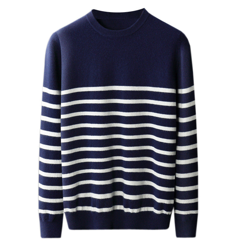 100 wool sweater men's round neck thin sailor sweater knitted sweater loose youth bottoming wool sweater trend