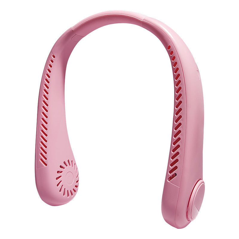 Cross-border new leafless neck hanging fan USB charging portable lazy number display sports folding mini electric fan