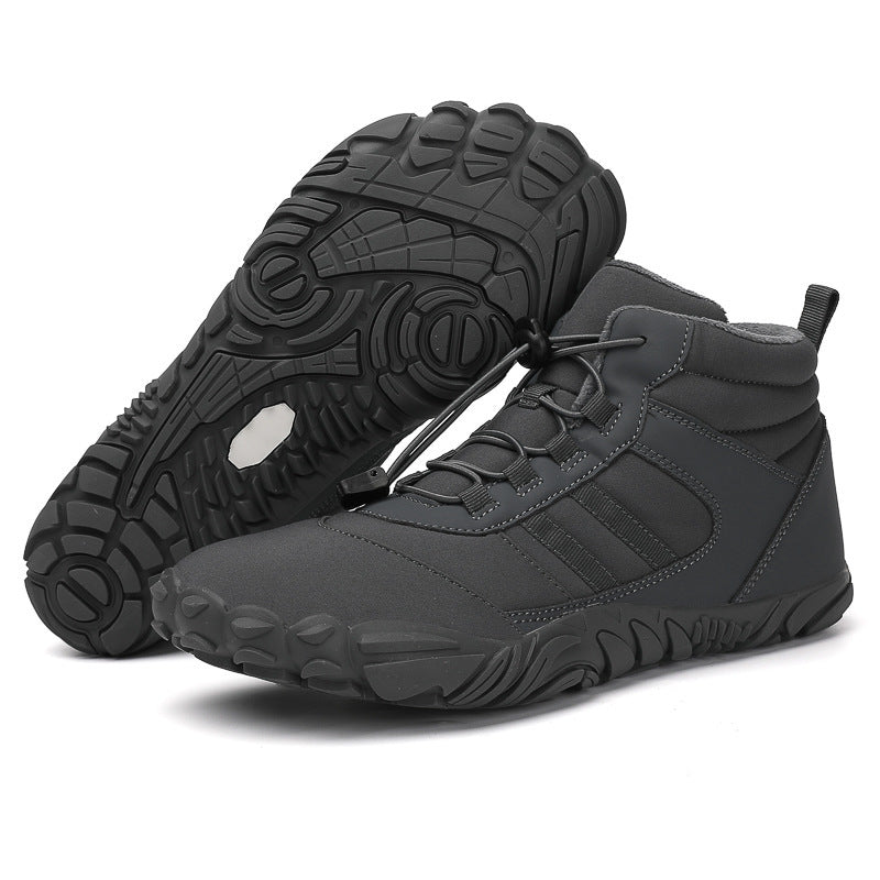 Cross-border new winter cotton boots men's casual barefoot cotton shoes women's plus velvet thickened snow boots couple warm hiking shoes