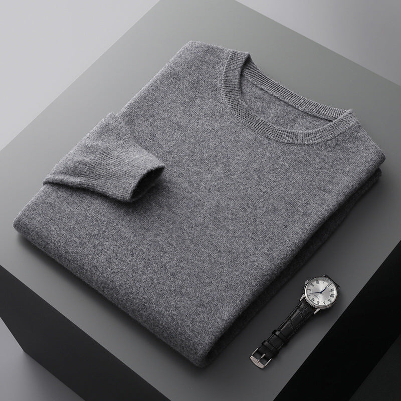 Autumn and winter new first-line ready-to-wear 100 full wool sweater men's round neck long-sleeved pullover sweater solid color knitted bottom