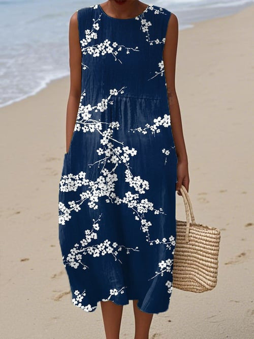 2025 European and American spring and summer new sleeveless casual printed temperament long dress slim small fresh casual dress