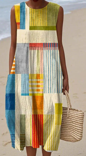 2025 European and American spring and summer new sleeveless casual printed temperament long dress slim small fresh casual dress