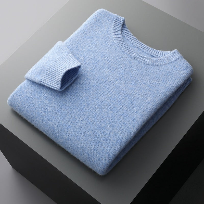 Autumn and winter round neck wool sweater men's 100% pure wool thick pullover sweater loose casual solid color knitted bottoming shirt