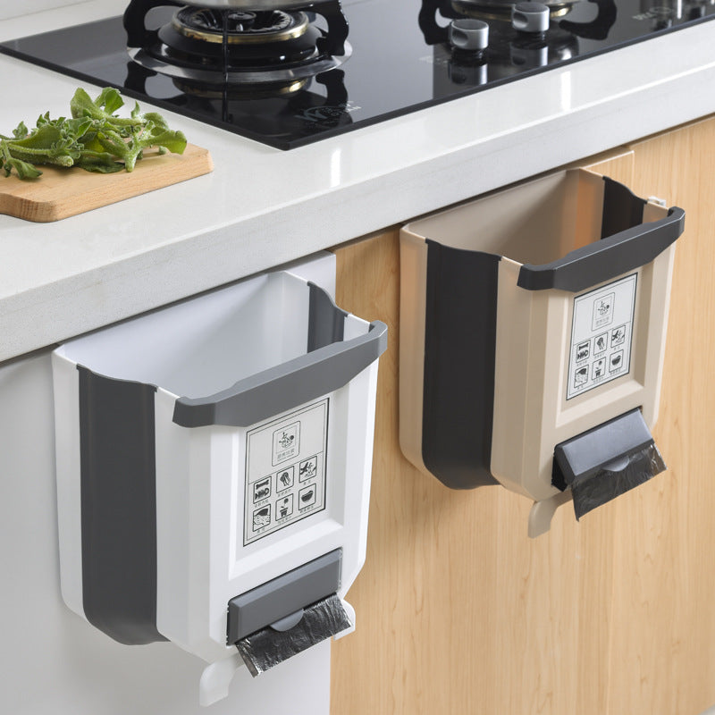 Household cabinet door hanging trash can kitchen folding trash can car creative plastic wastebasket tube factory direct sales