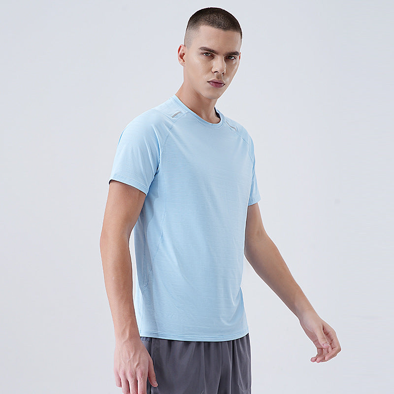 Cool short-sleeved T-shirt men's 2025 summer new outdoor lightweight comfortable sports round neck fitness running tops