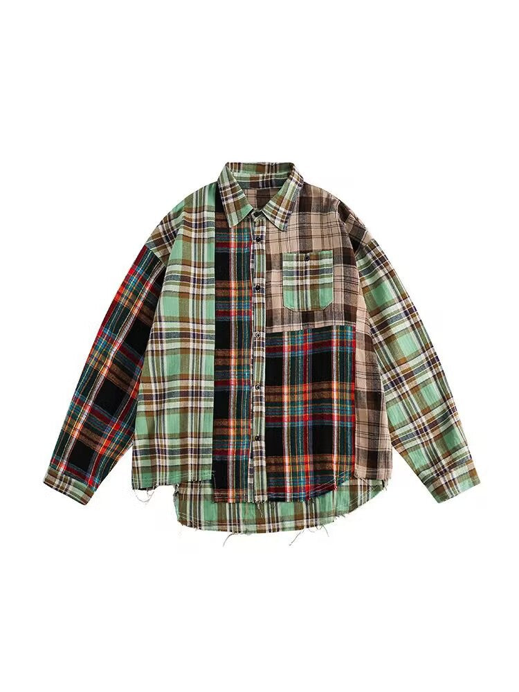 Japanese retro plaid shirt women's spring and autumn style design niche shirt jacket loose casual long-sleeved top trend