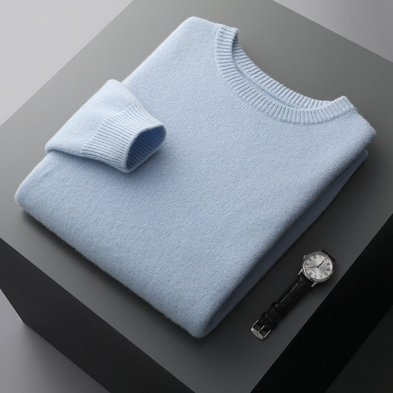 Autumn and winter round neck wool sweater men's 100% pure wool thick pullover sweater loose casual solid color knitted bottoming shirt