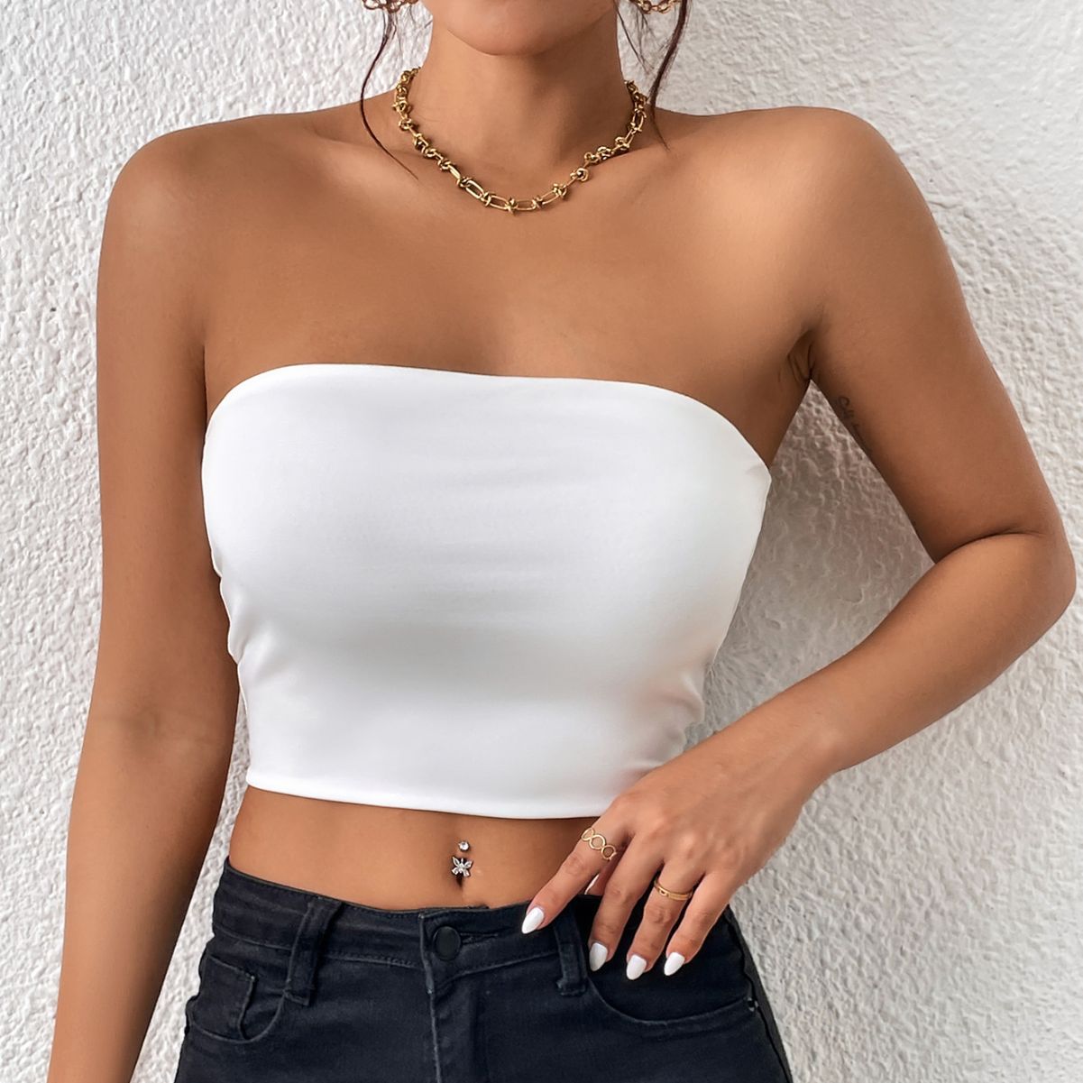 2025 hot style European and American cross-border sexy navel-baring tube top integrated suspender vest outer wear chest wrap top vest women