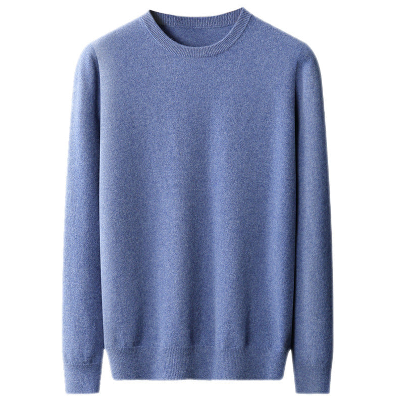 Autumn and winter new first-line ready-to-wear 100 full wool sweater men's round neck long-sleeved pullover sweater solid color knitted bottom