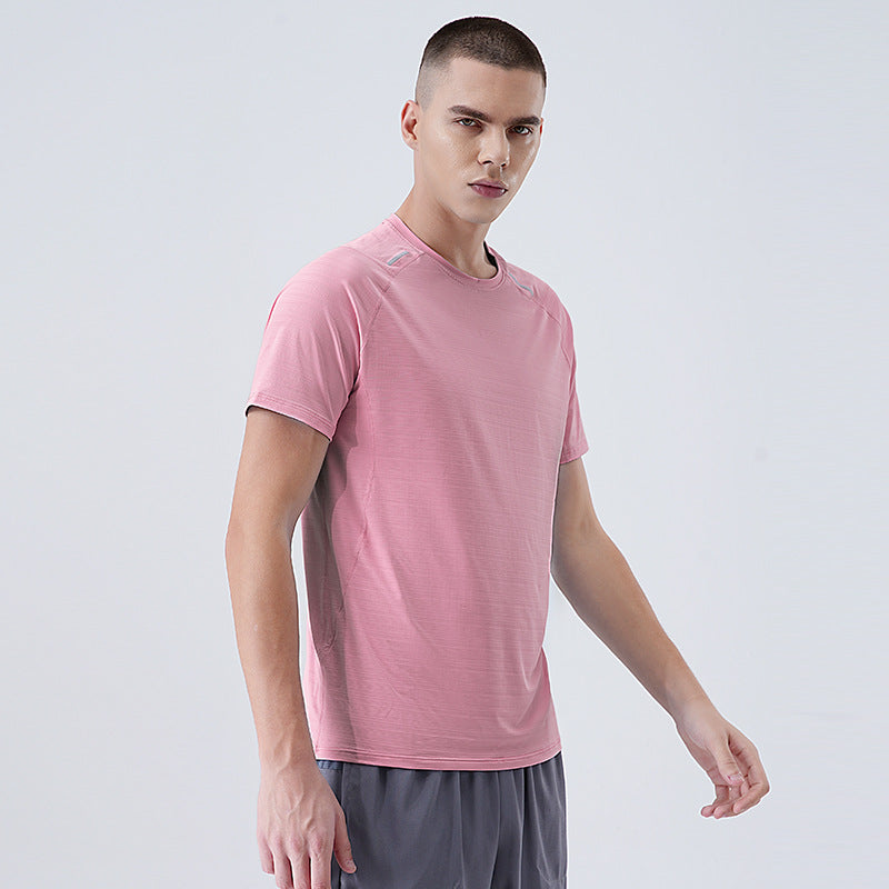 Cool short-sleeved T-shirt men's 2025 summer new outdoor lightweight comfortable sports round neck fitness running tops