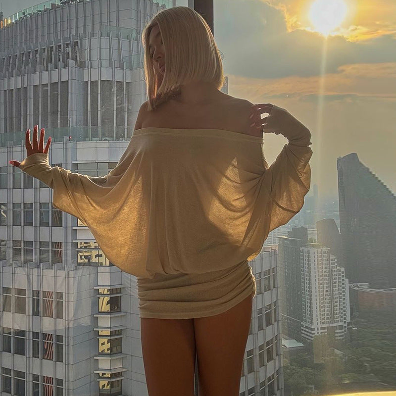 European and American style women's clothing 2025 spring new sexy pure desire style one-shoulder pleated tight hip dress