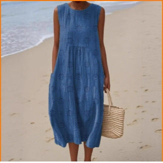 2025 European and American spring and summer new sleeveless casual printed temperament long skirt dress slim small fresh casual skirt
