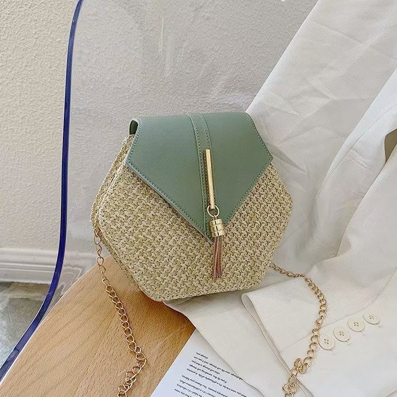 Beach bag women 2025 new fashion straw bag woven women's bag Korean style chain shoulder crossbody tassel small bag