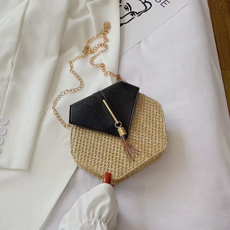 Beach bag women 2025 new fashion straw bag woven women's bag Korean style chain shoulder crossbody tassel small bag