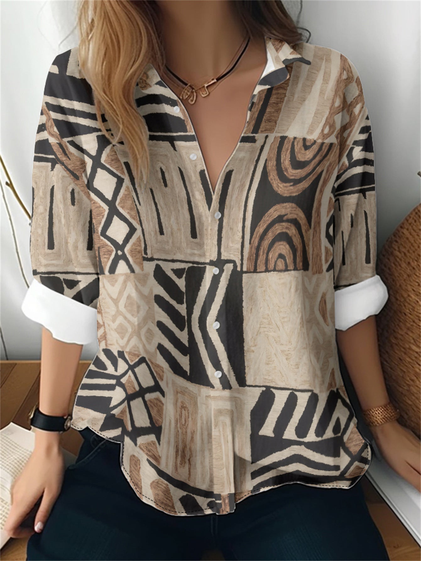 Cat cross-border European and American women's 3D printed floral pattern long-sleeved shirt women's fashion tops