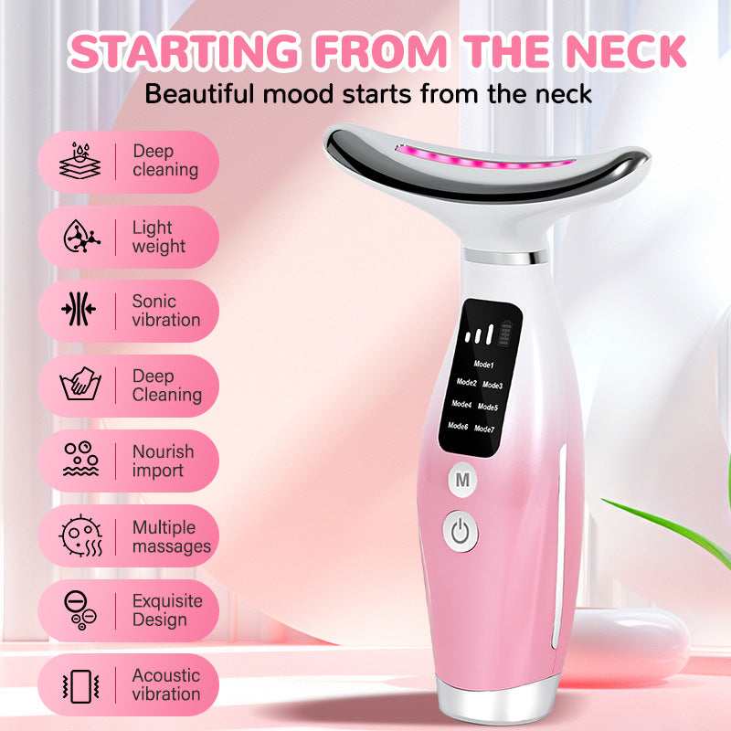 Seven-color light neck beauty instrument screen display massage rechargeable massager home hot compress neck wrinkles 7 modes anti-aging