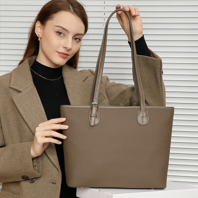 Large capacity tote bag women's genuine leather 2025 spring and summer new high-end niche shoulder bag fashionable all-match bucket bag