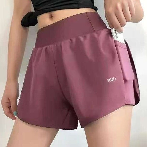 Sports shorts fake two-piece anti-exposure fitness high waist thin yoga pants three-quarter breathable running summer hip lift