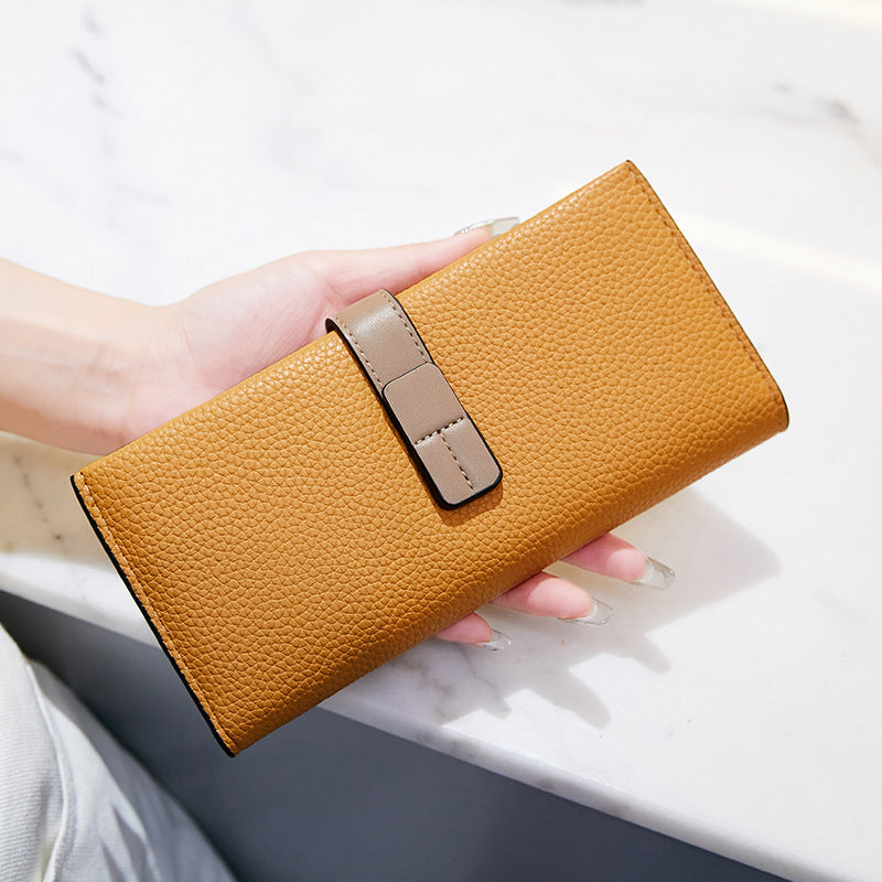 summer new Korean style small fresh color matching ladies long wallet small multifunctional buckle clutch bag