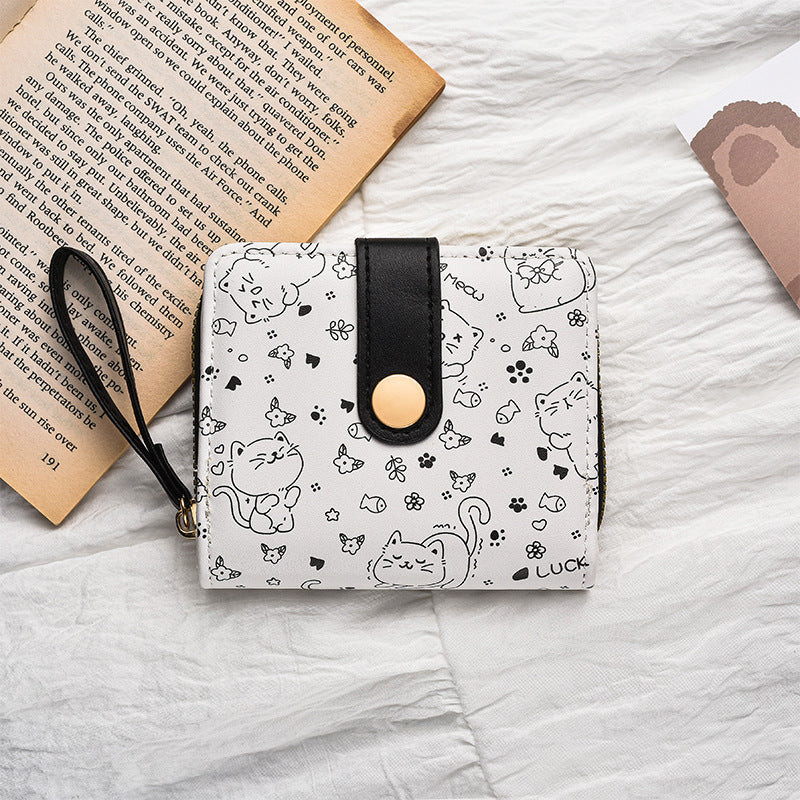 Cross-border simple cute kitten Japanese style ladies buckle coin slot handbag female multifunctional short wallet