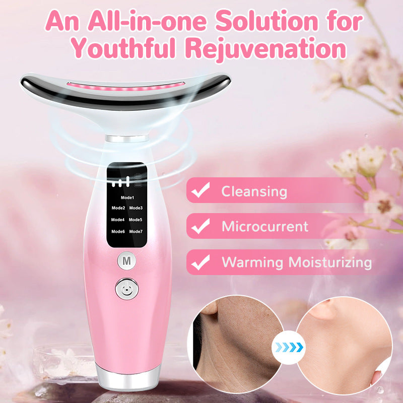 Seven-color light neck beauty instrument screen display massage rechargeable massager home hot compress neck wrinkles 7 modes anti-aging