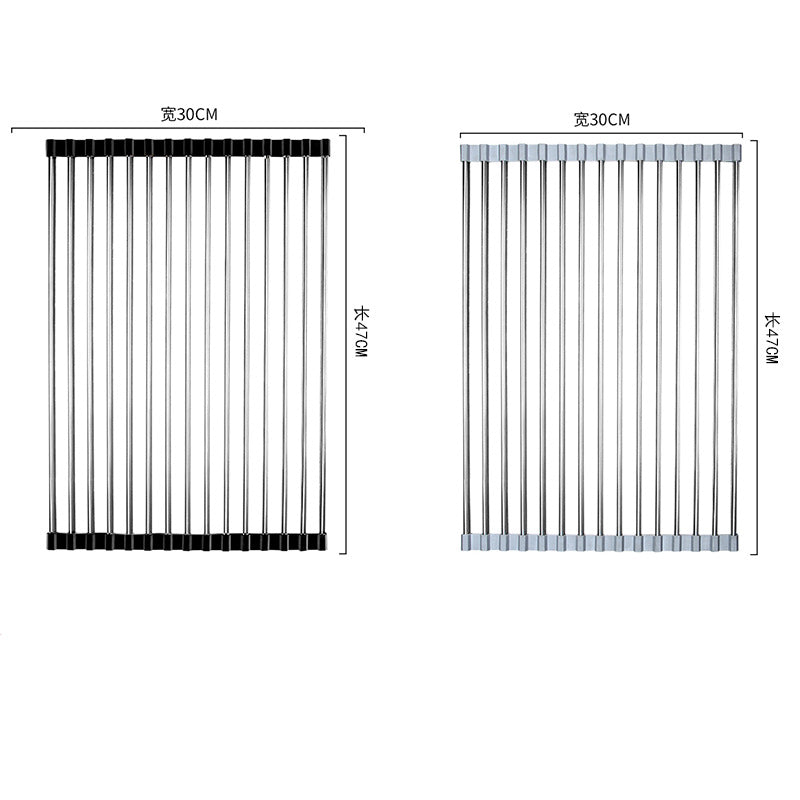 Cross-border stainless steel folding sink drain rack multifunctional silicone roller curtain rack household vegetable washing basin fruit and vegetable drain curtain