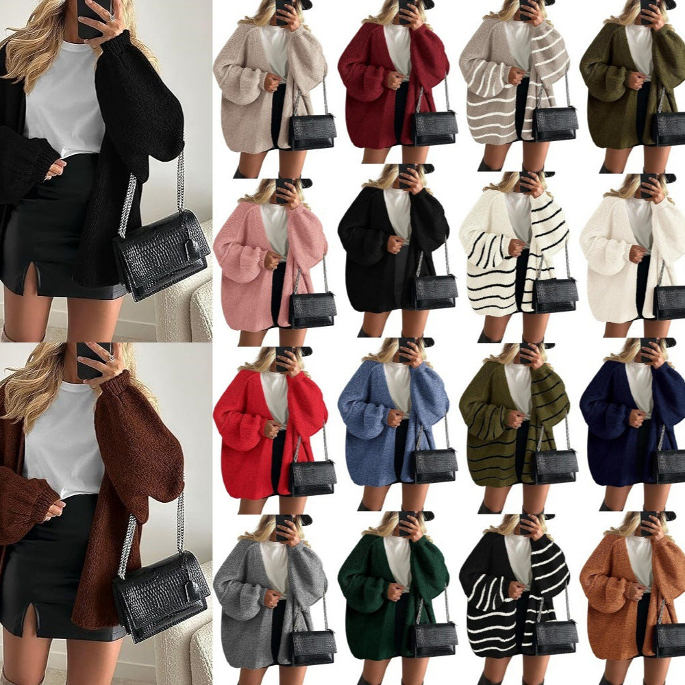 2025 Autumn and Winter New Cross-border Commuter Women's Knitted Tops European and American Casual Sweater Jackets Hot Selling Loose Cardigan