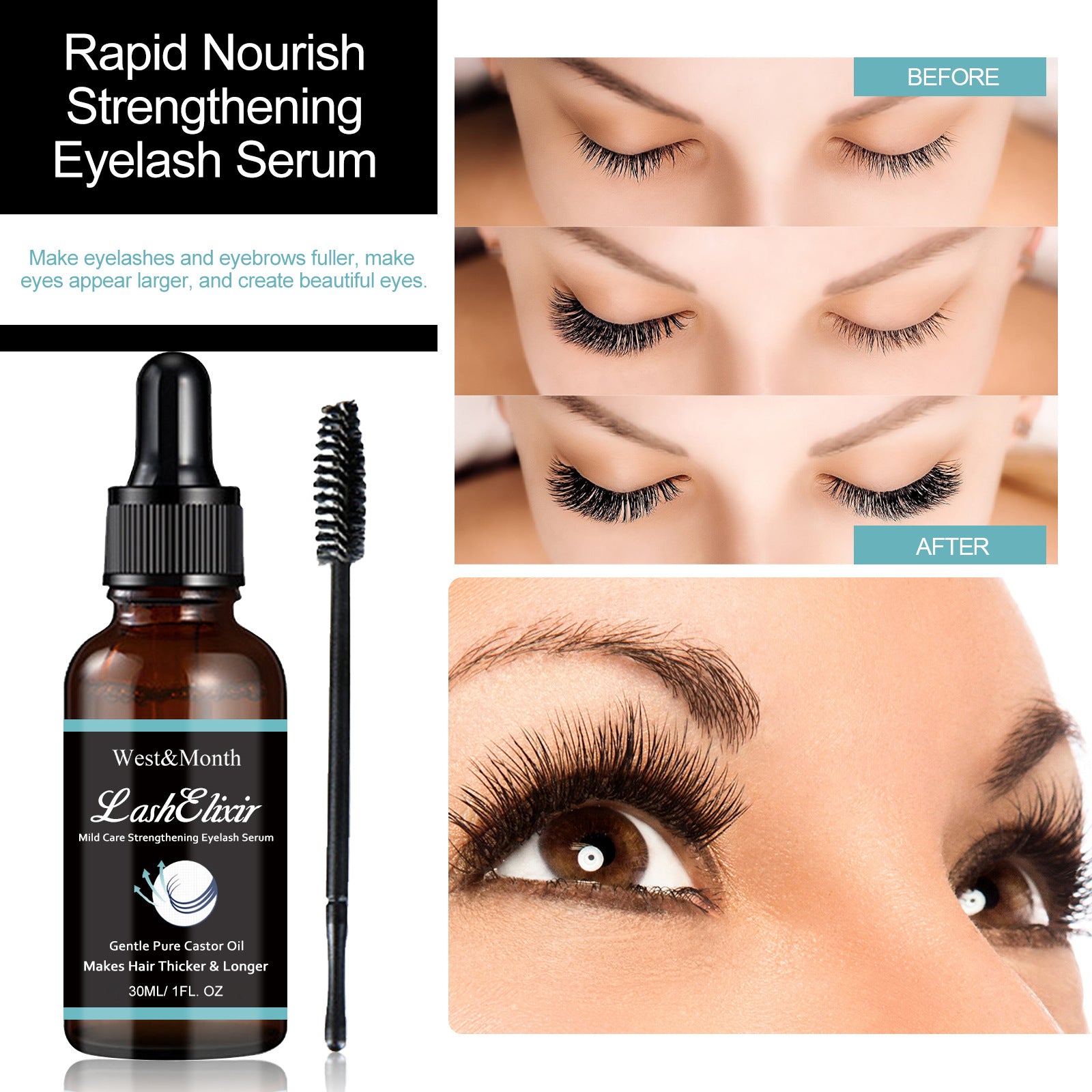 West&Month Mascara, Thick, Curly, Black, Slender, Natural, Mild and Not Easy to Smudge Mascara