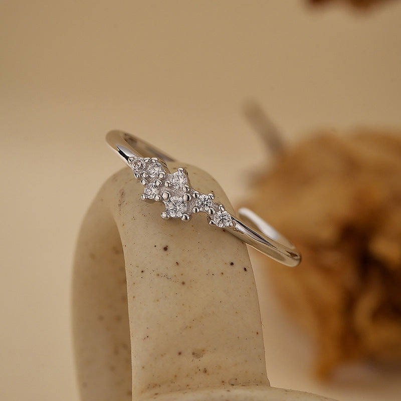 European and American classic 925 sterling silver diamond open ring for women, versatile fashion, high-end temperament, ins style, cross-border hot selling