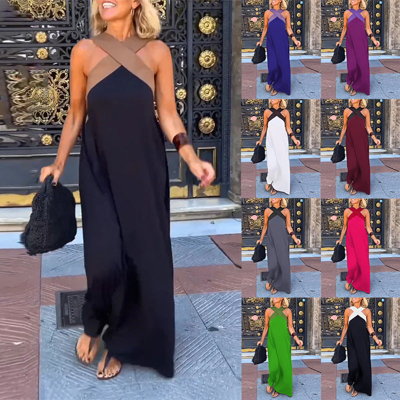 2025 summer new cross-border women's clothing AliExpress foreign trade long skirt cross sexy back dress