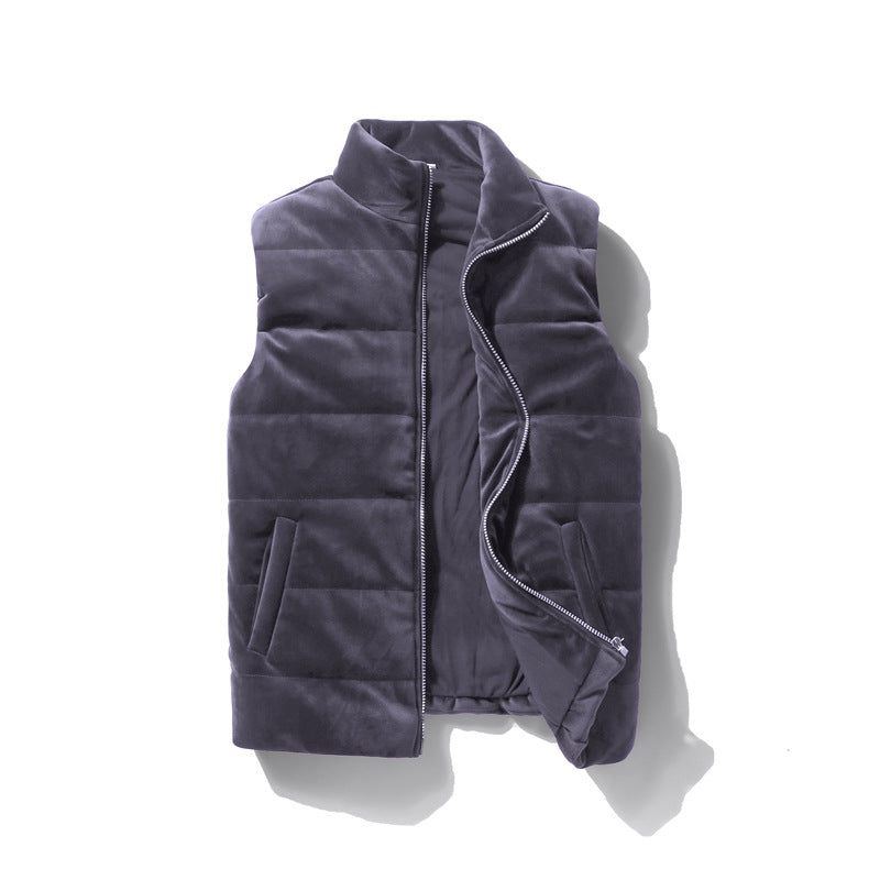 Cross-border new gold velvet solid color vest men's tops large size jacket spring autumn winter warm stand collar jacket waistcoat