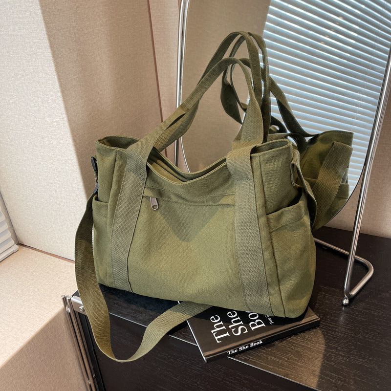 Foreign trade new large capacity canvas shoulder bag women's messenger bag simple solid color handbag large capacity tote bag