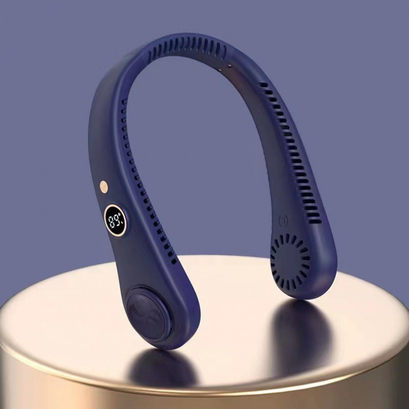 Cross-border new leafless neck hanging fan USB charging portable lazy number display sports folding mini electric fan