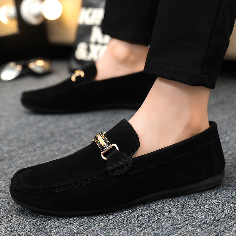 Spring and summer men's low-top moccasins versatile casual shoes breathable leather shoes black work shoes one-step