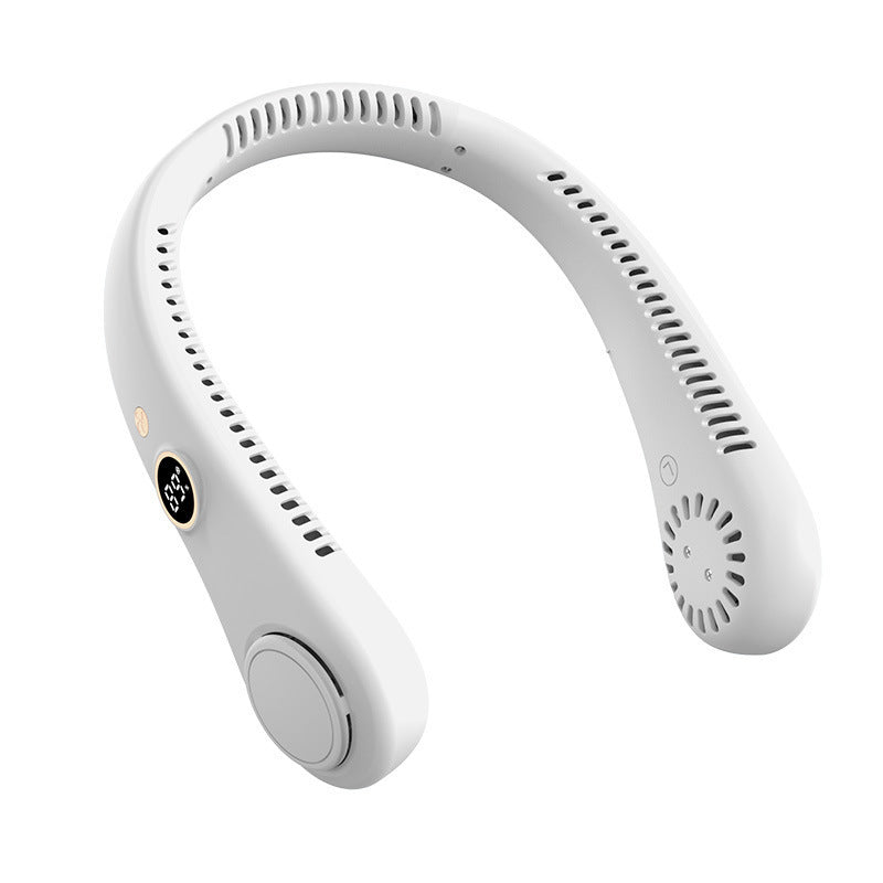 Cross-border new leafless neck hanging fan USB charging portable lazy number display sports folding mini electric fan
