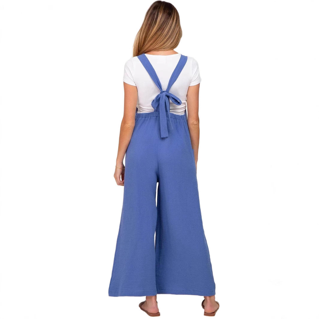 Foreign trade maternity pants spring and summer thin beige lace-up maternity wide-leg pants casual maternity pants