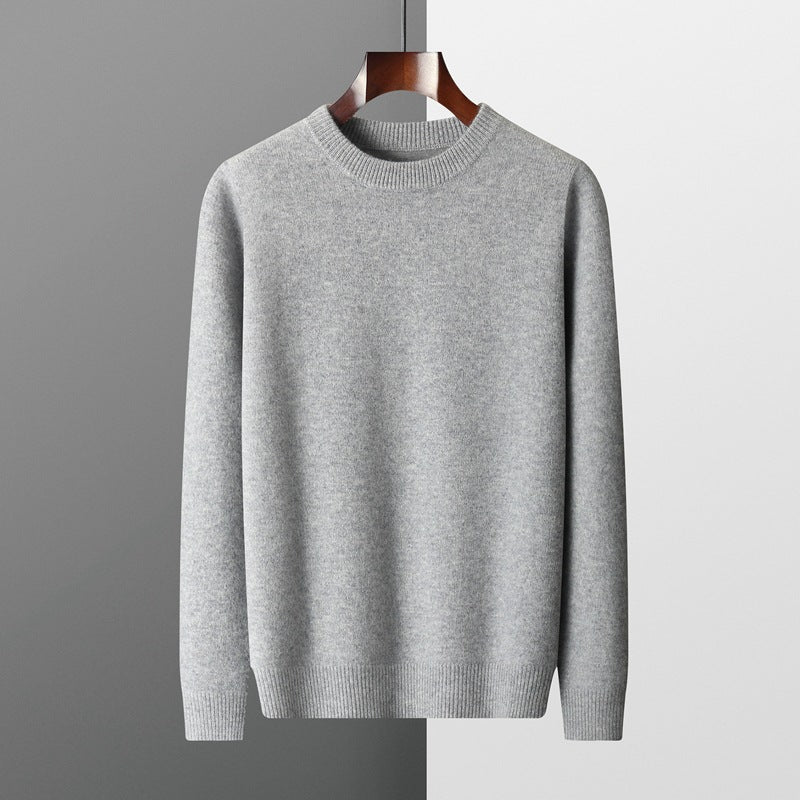 Autumn and winter round neck wool sweater men's 100% pure wool thick pullover sweater loose casual solid color knitted bottoming shirt