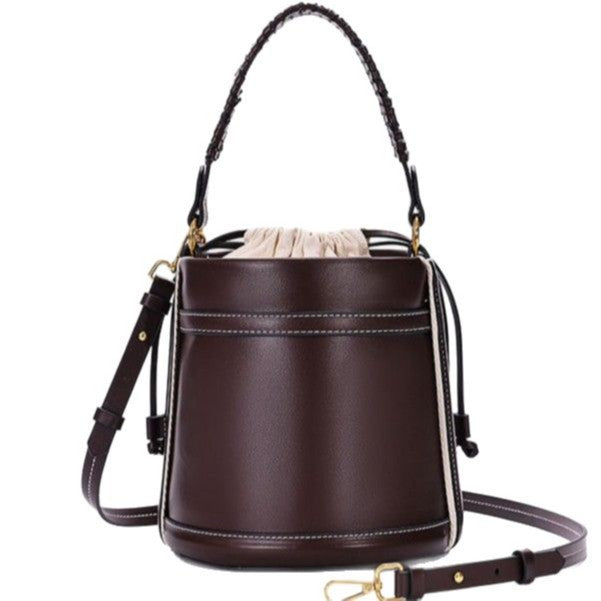ZA cross-border women's bag 2025 new brown double handle cylindrical hand-held crossbody bucket bag cylindrical shoulder bag