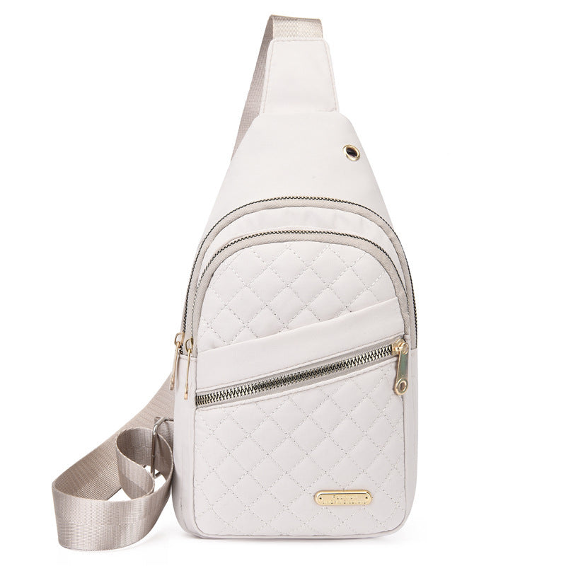 Women's chest bag simple and fashionable embroidery line diamond shoulder messenger bag large capacity female waterproof backpack with data hole