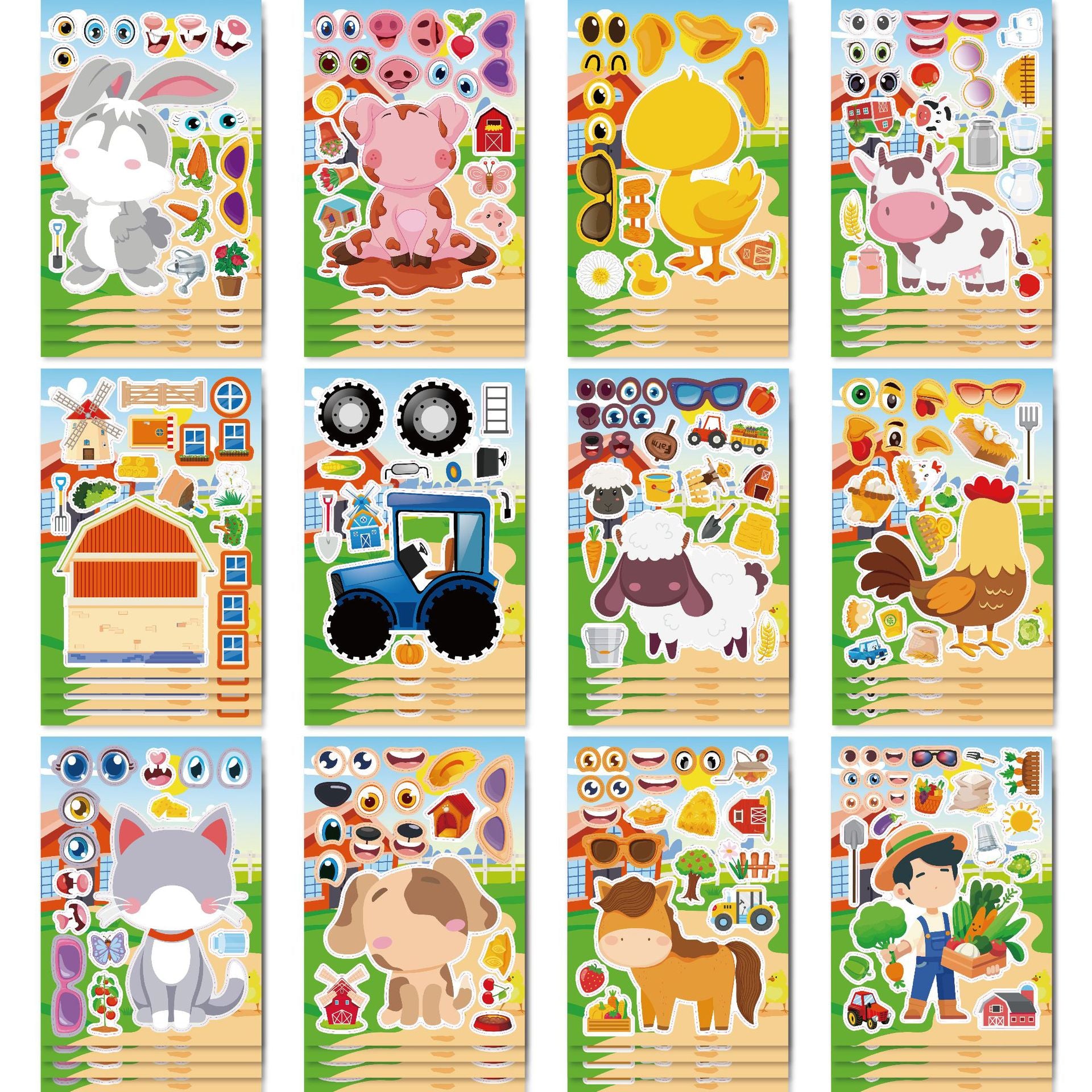 JM2406004 Farm Animals Children's Creative Cartoon Parent-Child Interactive Decorative Face Stickers DIY Stickers