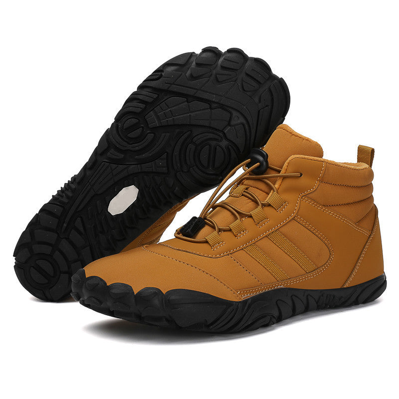 Cross-border new winter cotton boots men's casual barefoot cotton shoes women's plus velvet thickened snow boots couple warm hiking shoes