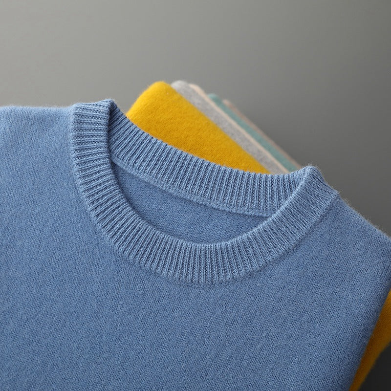 Autumn and winter round neck wool sweater men's 100% pure wool thick pullover sweater loose casual solid color knitted bottoming shirt